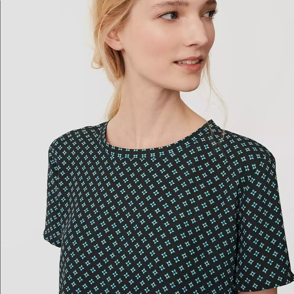 Loft Hunter Green Diamond Print Tee